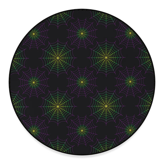 Purple And Green Spider Web Print Round Floor Mat