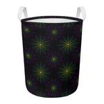 Purple And Green Spider Web Print Round Laundry Basket