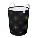 Purple And Green Spider Web Print Round Laundry Basket