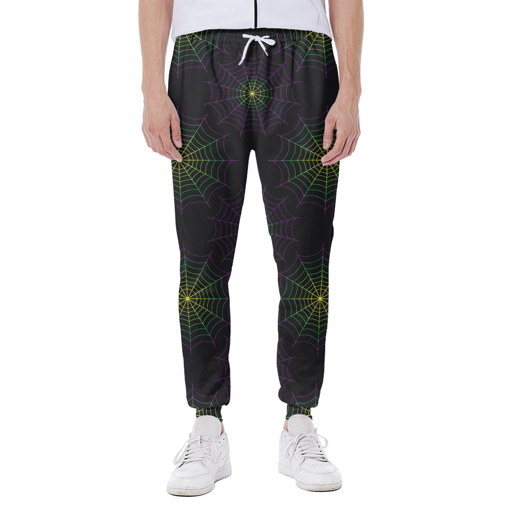 Purple And Green Spider Web Print Scuba Joggers