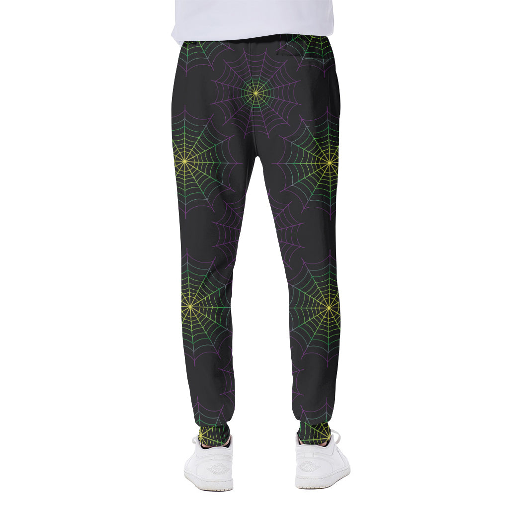 Purple And Green Spider Web Print Scuba Joggers