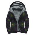 Purple And Green Spider Web Print Sherpa Lined Zip Up Hoodie
