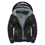 Purple And Green Spider Web Print Sherpa Lined Zip Up Hoodie
