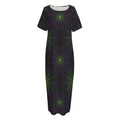 Purple And Green Spider Web Print Short Sleeve Long Nightdress