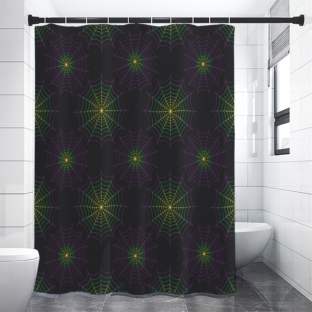 Purple And Green Spider Web Print Shower Curtain