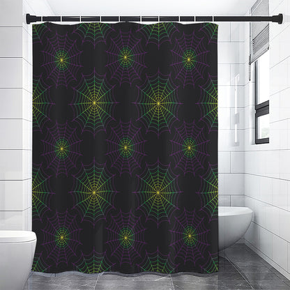 Purple And Green Spider Web Print Shower Curtain