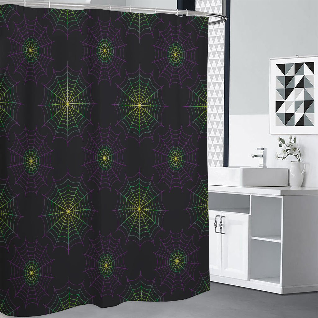 Purple And Green Spider Web Print Shower Curtain