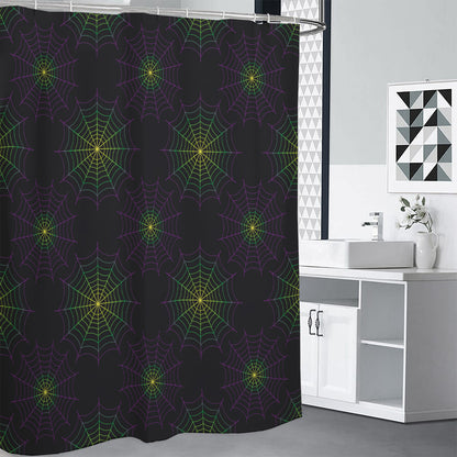 Purple And Green Spider Web Print Shower Curtain