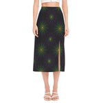 Purple And Green Spider Web Print Side Slit Midi Skirt