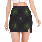 Purple And Green Spider Web Print Side Slit Mini Skirt