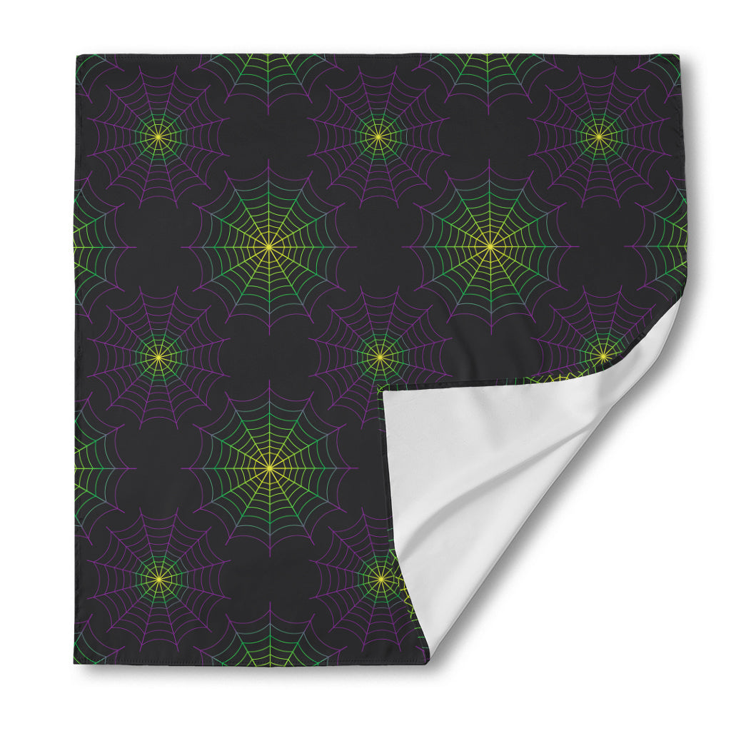 Purple And Green Spider Web Print Silk Bandana