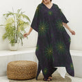 Purple And Green Spider Web Print Silk V-Neck Kaftan Dress