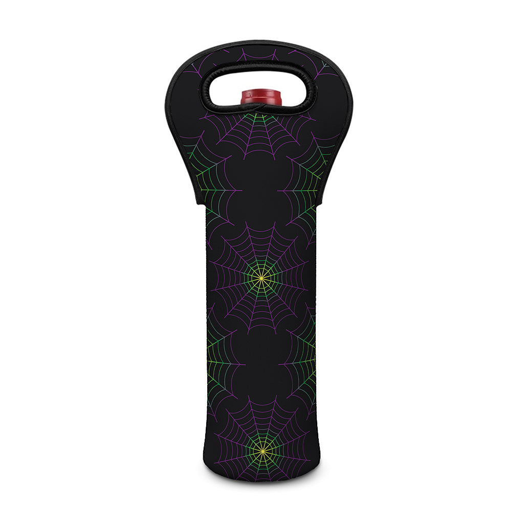 Purple And Green Spider Web Print Single Neoprene Wine Tote