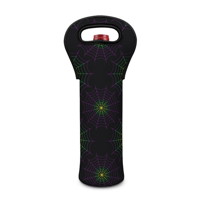 Purple And Green Spider Web Print Single Neoprene Wine Tote