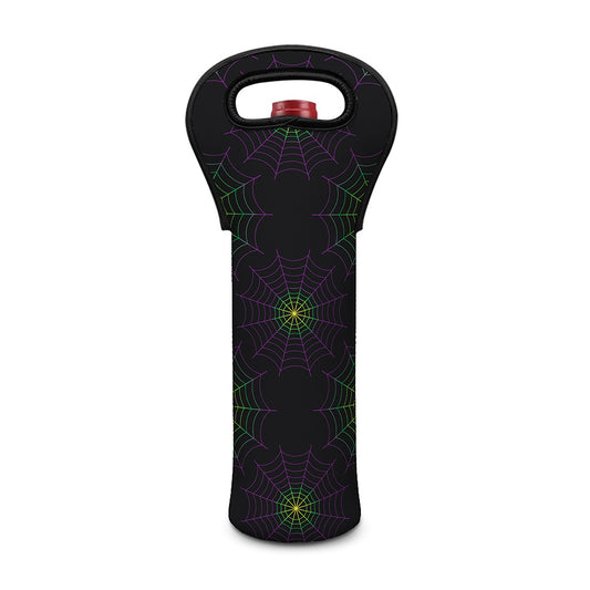 Purple And Green Spider Web Print Single Neoprene Wine Tote