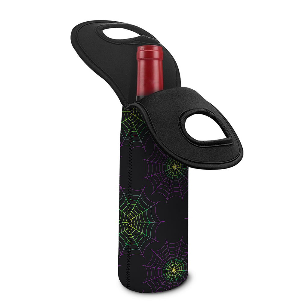 Purple And Green Spider Web Print Single Neoprene Wine Tote