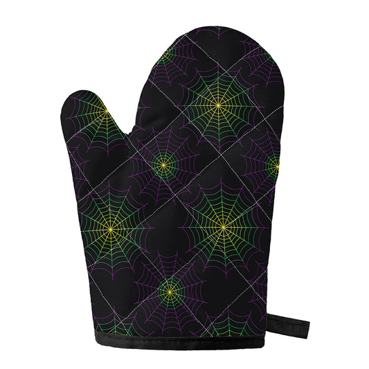 Purple And Green Spider Web Print Single Oven Mitt