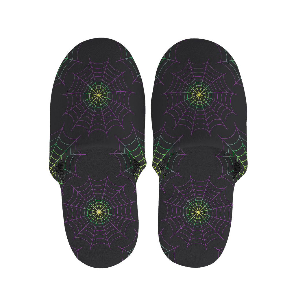 Purple And Green Spider Web Print Slippers