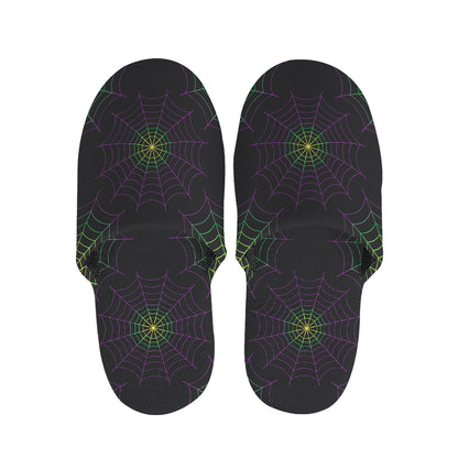 Purple And Green Spider Web Print Slippers