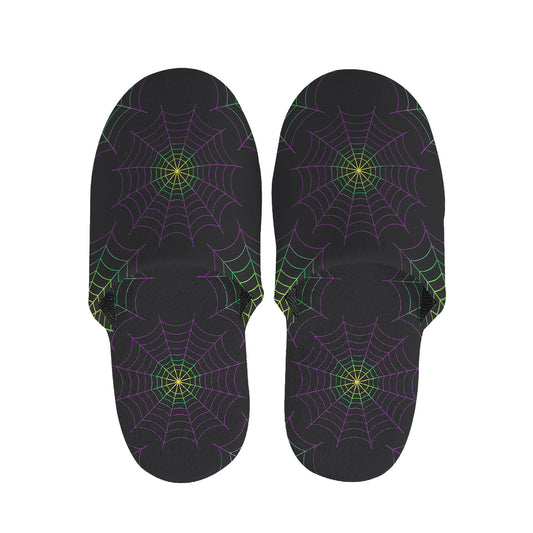 Purple And Green Spider Web Print Slippers