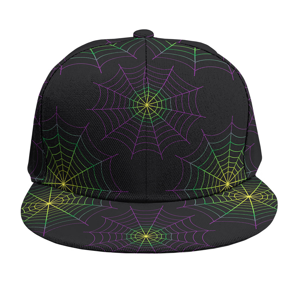 Purple And Green Spider Web Print Snapback Cap