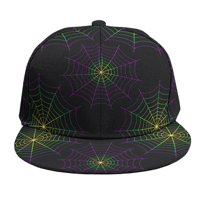 Purple And Green Spider Web Print Snapback Cap