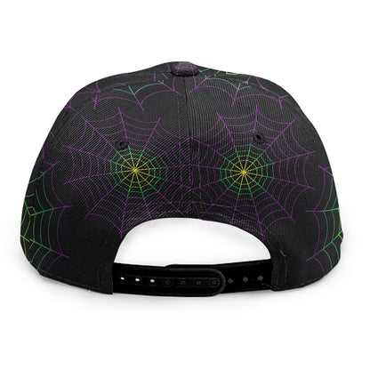Purple And Green Spider Web Print Snapback Cap
