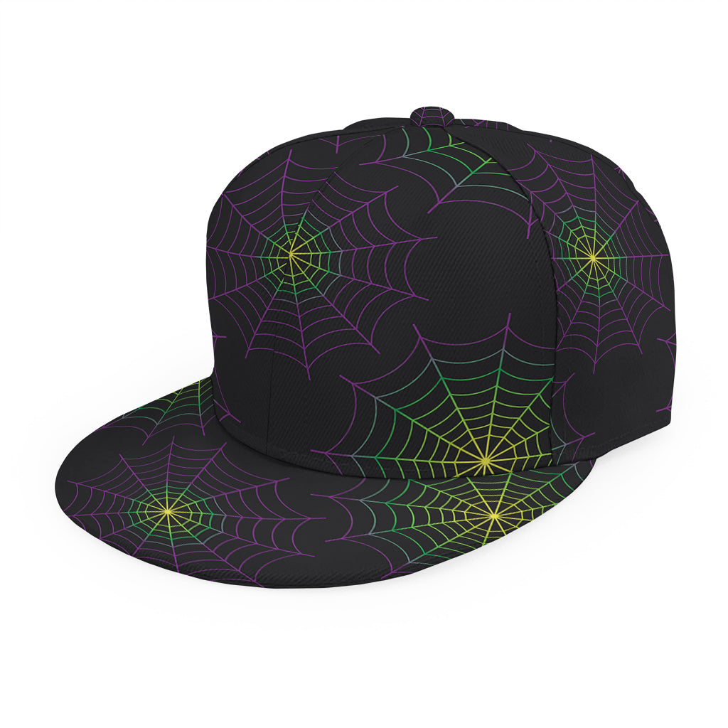 Purple And Green Spider Web Print Snapback Cap