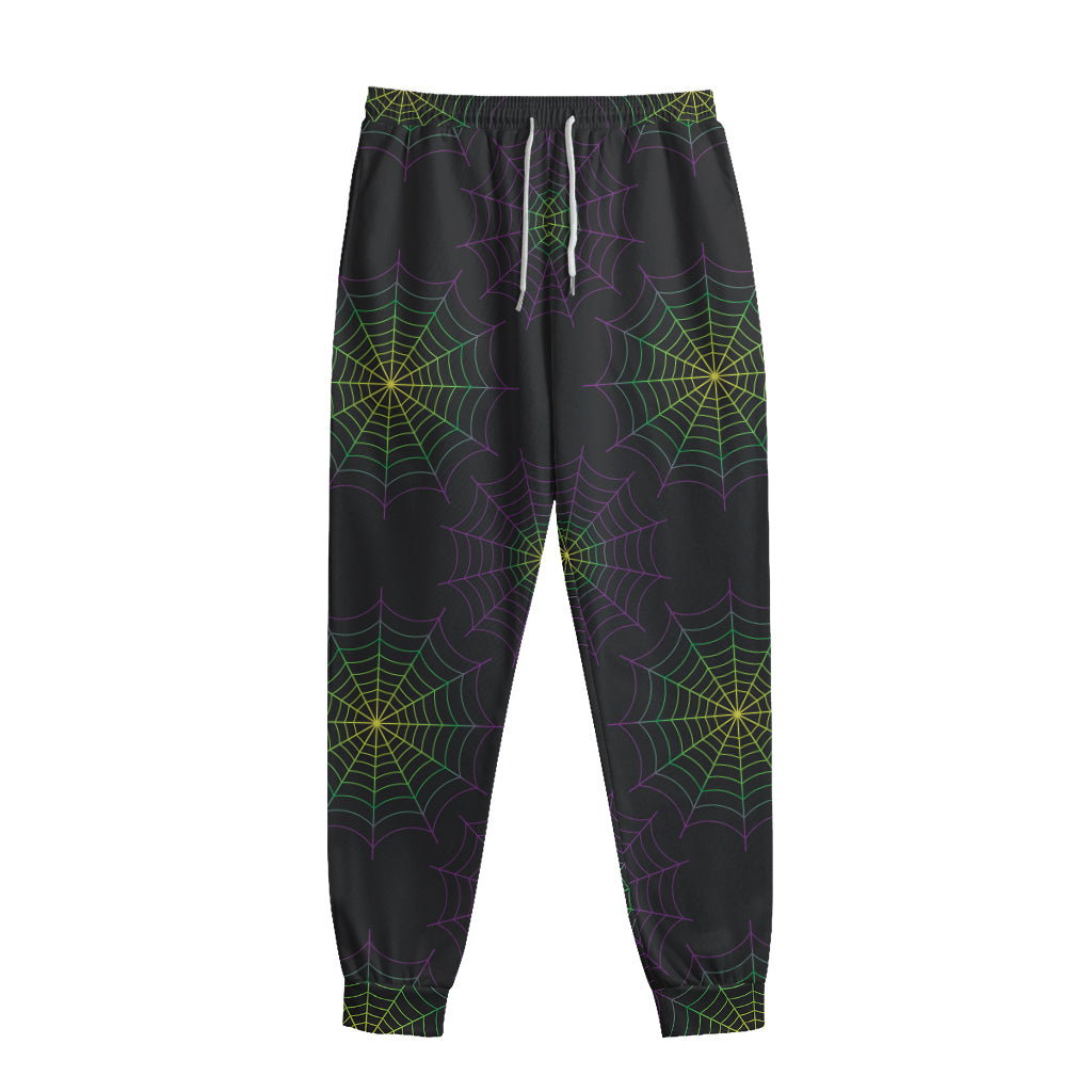 Purple And Green Spider Web Print Sweatpants