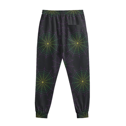 Purple And Green Spider Web Print Sweatpants