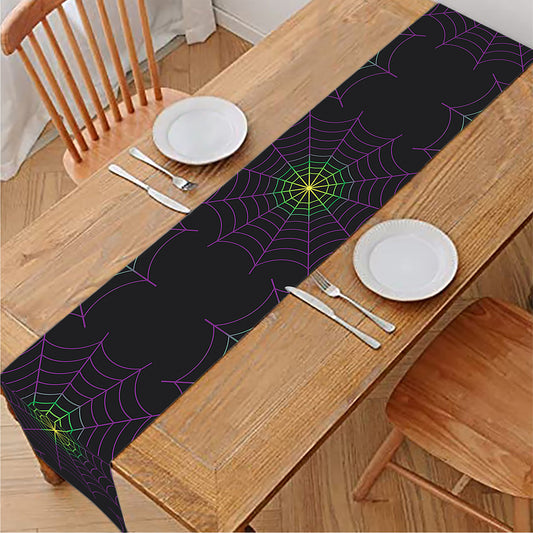 Purple And Green Spider Web Print Table Runner