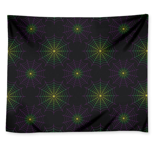 Purple And Green Spider Web Print Tapestry