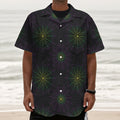 Purple And Green Spider Web Print Textured Short Sleeve Shirt