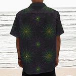 Purple And Green Spider Web Print Textured Short Sleeve Shirt