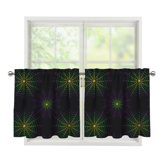 Purple And Green Spider Web Print Tier Curtains