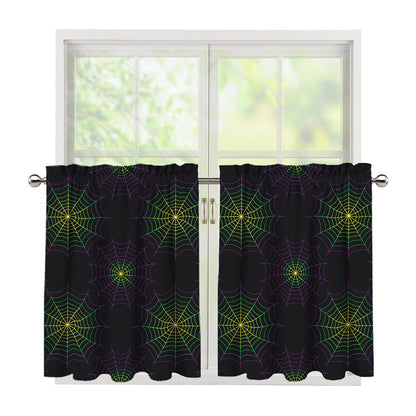 Purple And Green Spider Web Print Tier Curtains