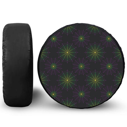 Purple And Green Spider Web Print Tire Cover