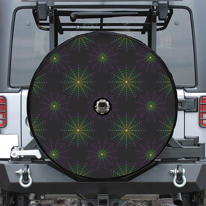 Purple And Green Spider Web Print Tire Cover With Camera Hole