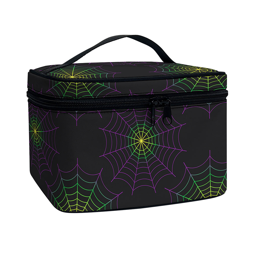 Purple And Green Spider Web Print Travel Makeup Bag
