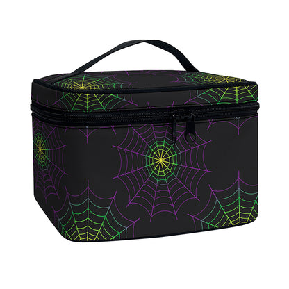 Purple And Green Spider Web Print Travel Makeup Bag