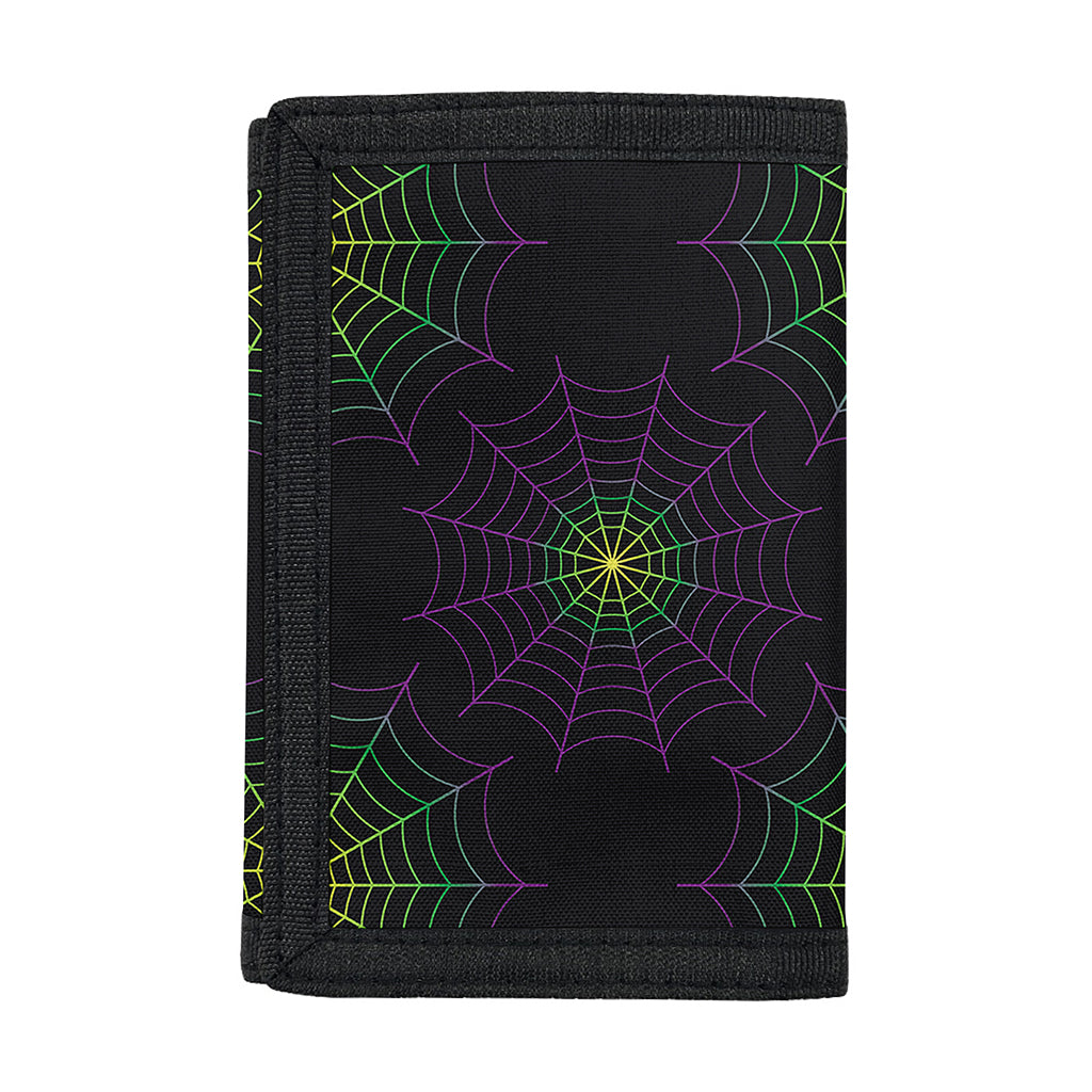 Purple And Green Spider Web Print Trifold Wallet