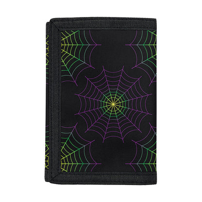 Purple And Green Spider Web Print Trifold Wallet