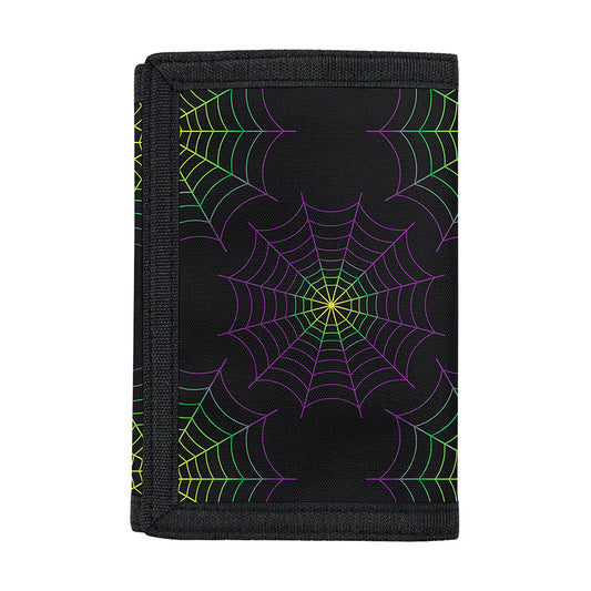Purple And Green Spider Web Print Trifold Wallet