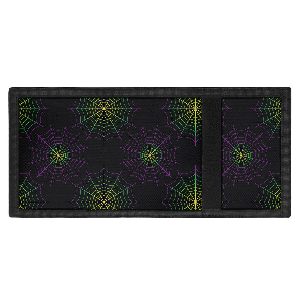 Purple And Green Spider Web Print Trifold Wallet