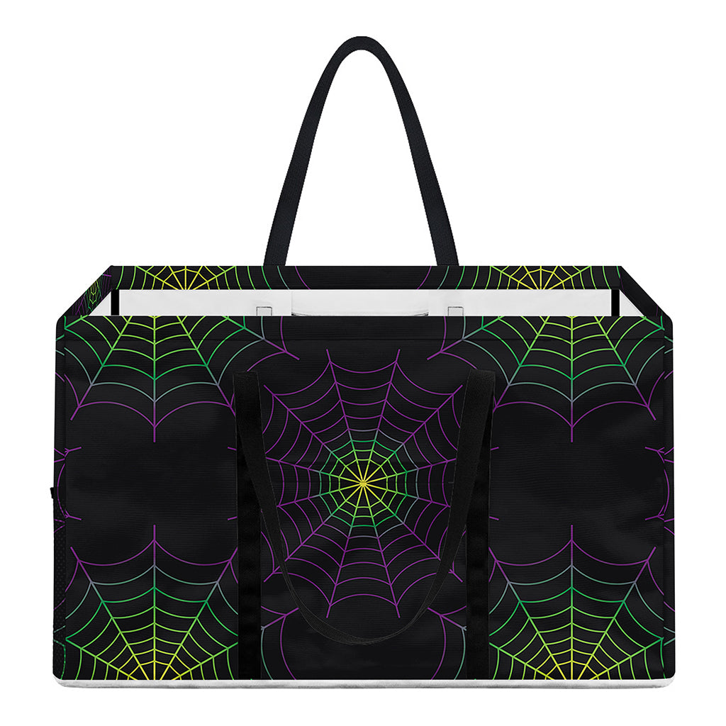 Purple And Green Spider Web Print Utility Tote Bag