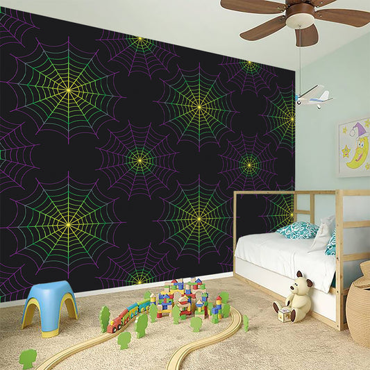 Purple And Green Spider Web Print Wall Sticker