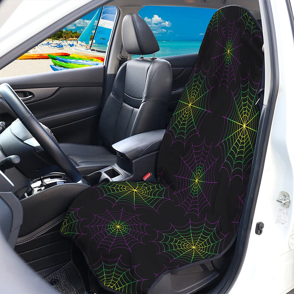 Purple And Green Spider Web Print Waterproof Car Seat Cover