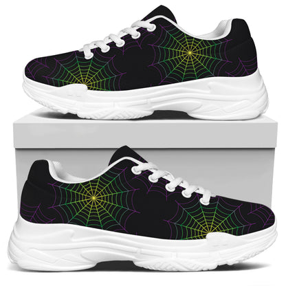 Purple And Green Spider Web Print White Chunky Shoes