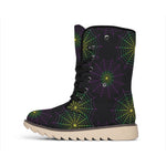 Purple And Green Spider Web Print Winter Boots