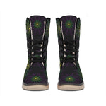 Purple And Green Spider Web Print Winter Boots